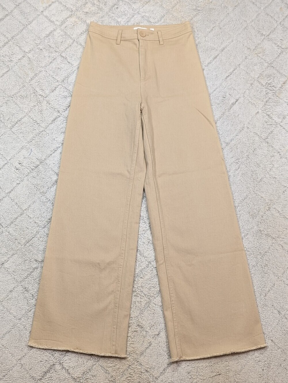 A Loves A Pants Womens 28 Beige Khaki Cotton Stretch Twill Hi Rise Wide Leg Full